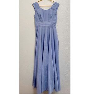 anthropologie • madame shoushou blue + white striped full length dress